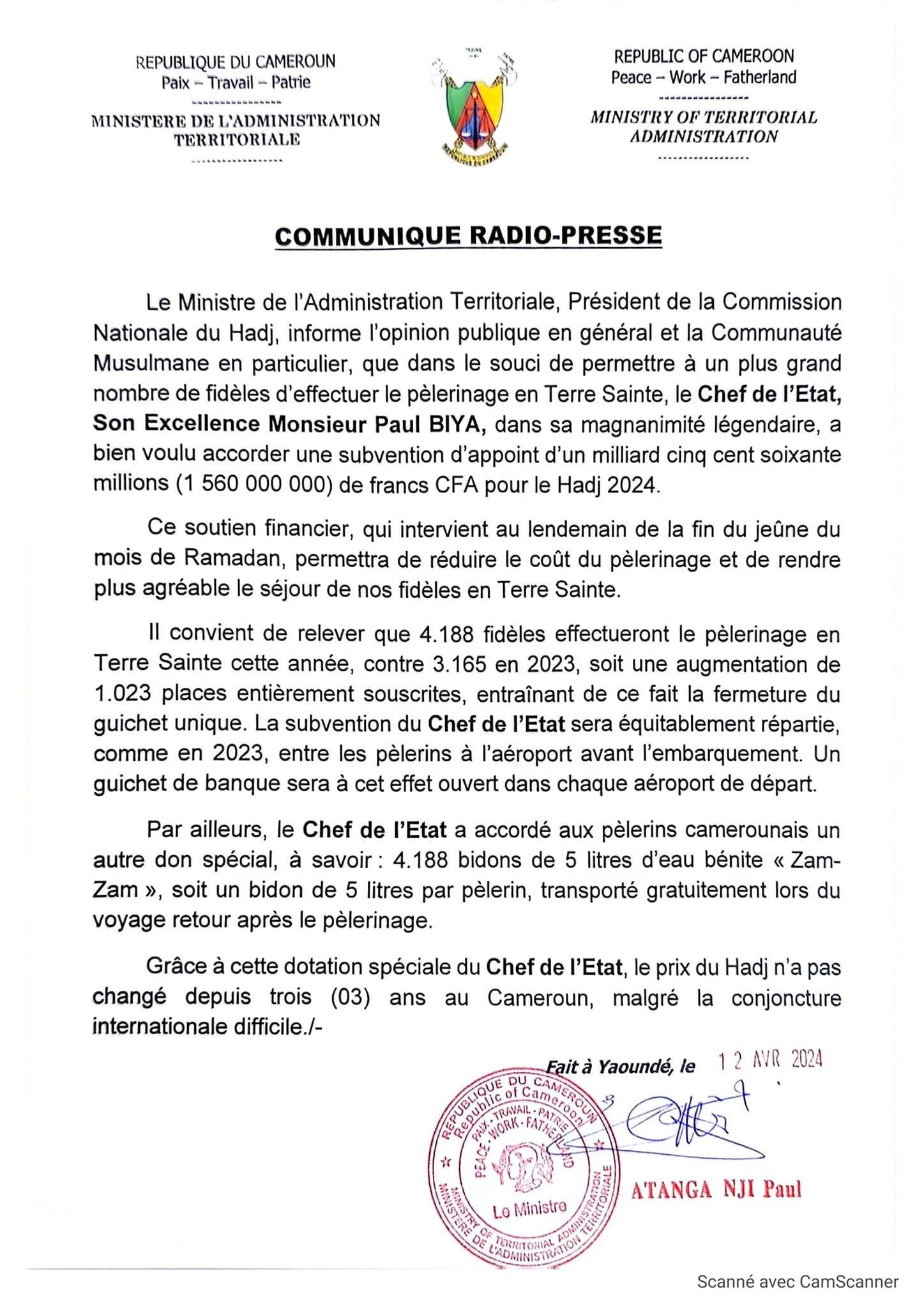 Communiqué RADIO-PRESSE