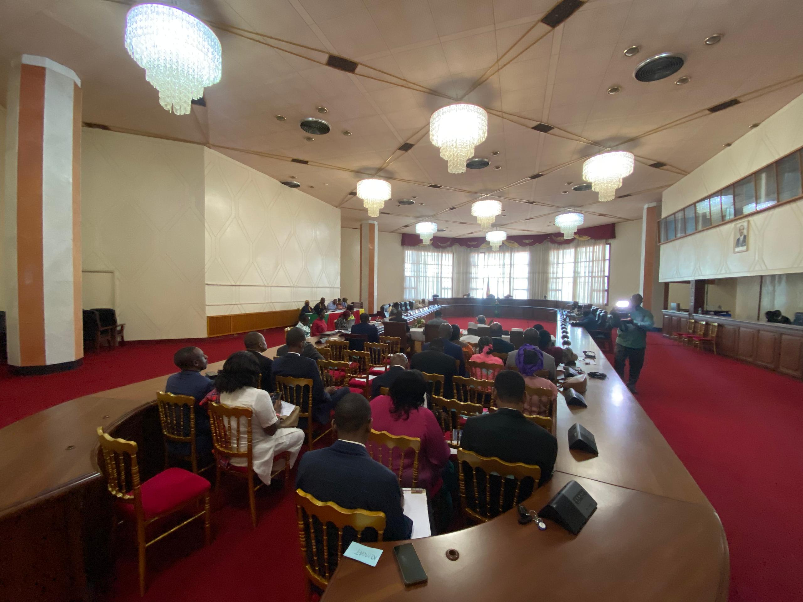 The Minister of Territorial Administration, Atanga Nji Paul, is in front of the Foreign Affairs Committee of the Senate chaired by Senator Okalia Bilai Nicole to defend the bill on the agreement on criminal police cooperation between Central and East African States alongside the Minister of External Relations, Mbella Mbella.