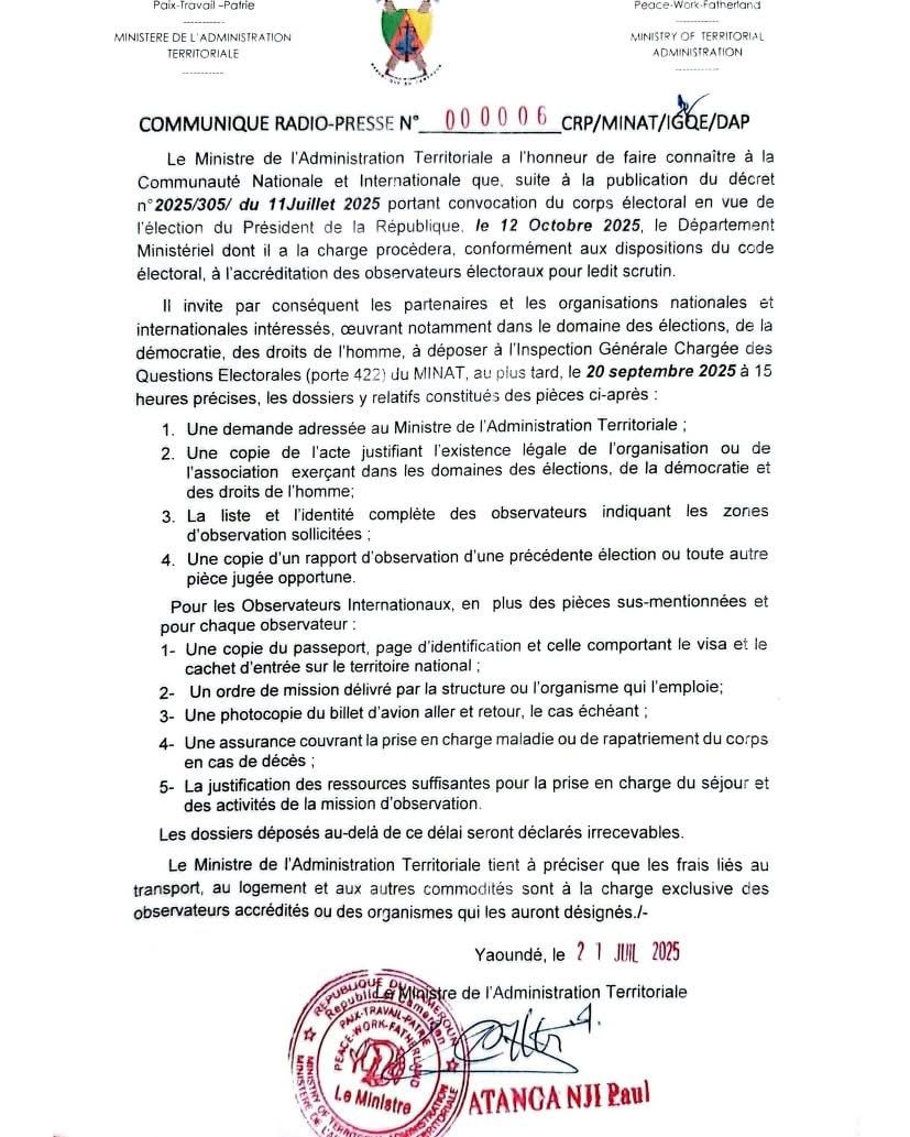 COMMUNIQUE/RADIO/PRESS